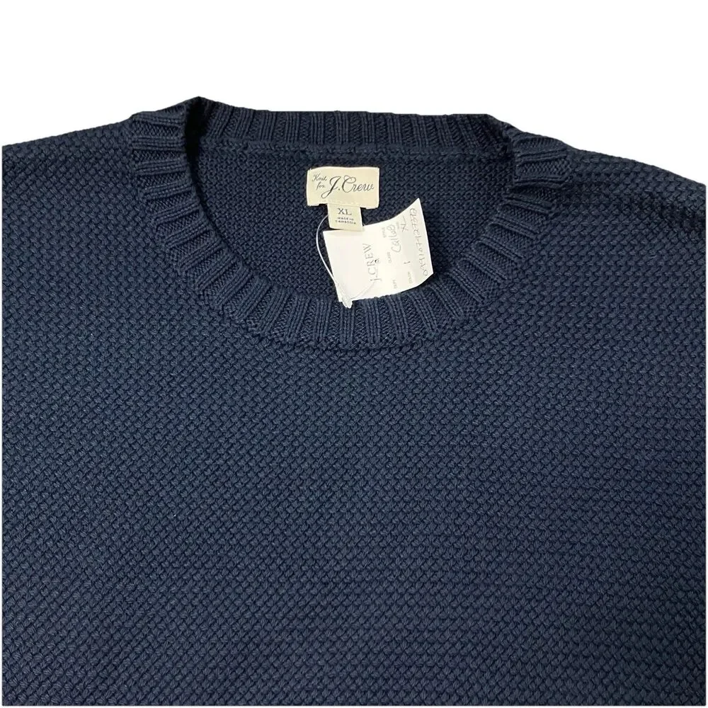 J Crew Sweater Mens XL‎ Navy Blue Premium Basket-stitch Cotton Crewneck Preppy